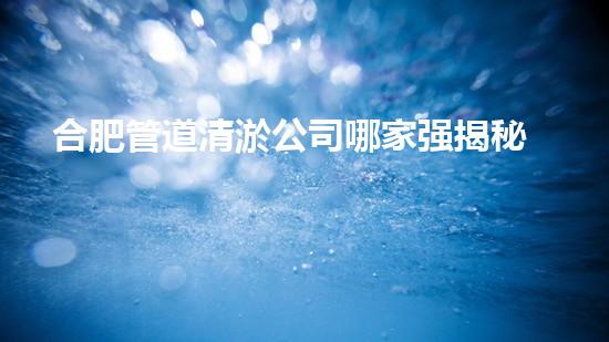 合肥管道清淤公司哪家强揭秘行业佼佼者！