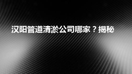 汉阳管道清淤公司哪家？揭秘武汉排水奥秘！